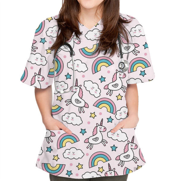 V-neck Cute Plain Pattern Series 3D Cloth For Nursing Workers - Image 9