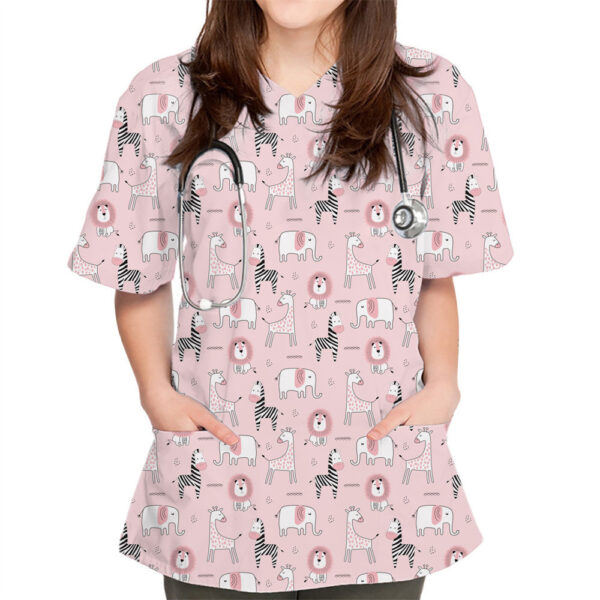 V-neck Cute Plain Pattern Series 3D Cloth For Nursing Workers - Image 4