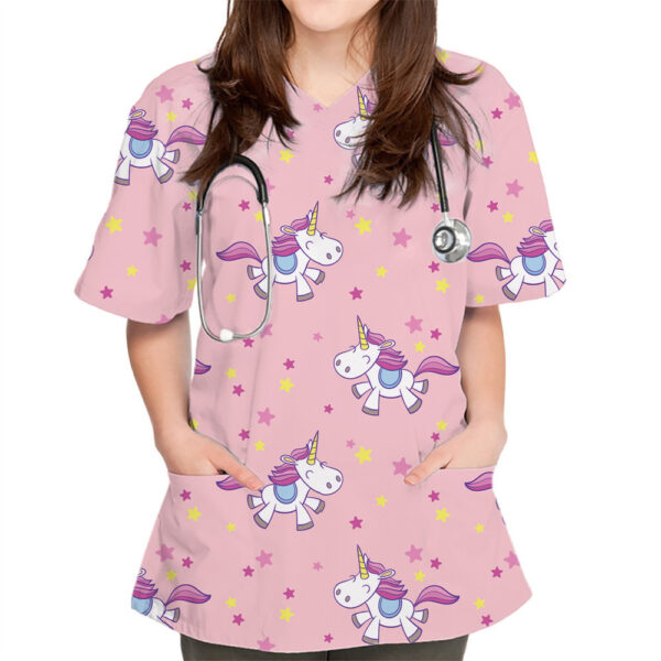 V-neck Cute Plain Pattern Series 3D Cloth For Nursing Workers - Image 2