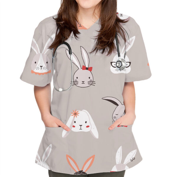 V-neck Cute Plain Pattern Series 3D Cloth For Nursing Workers - Image 10