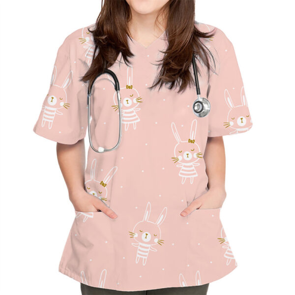 V-neck Cute Plain Pattern Series 3D Cloth For Nursing Workers - Image 3