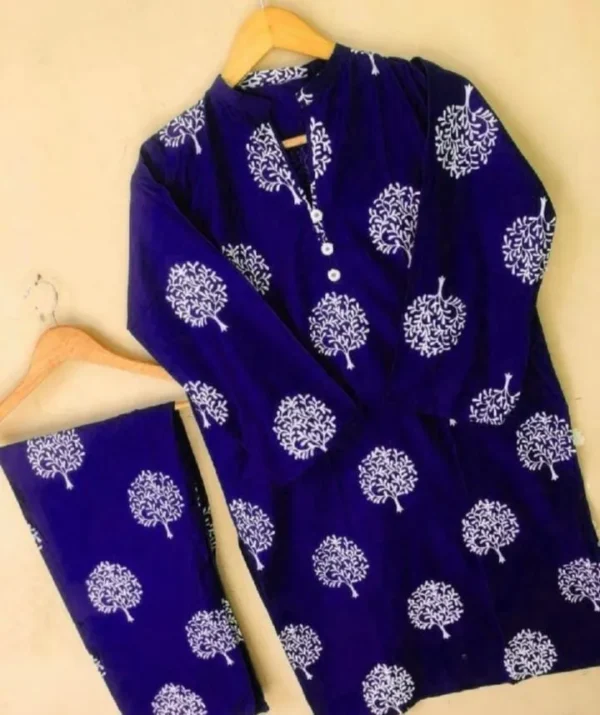 New Leaf Print 2-Piece Stitched Linen Suit for Women – Stylish & Comfortable Dress for Girls - Image 6
