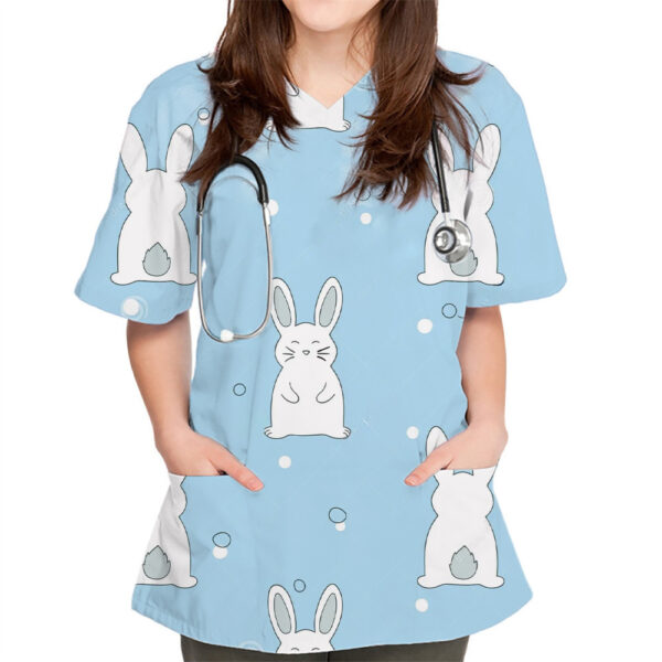 V-neck Cute Plain Pattern Series 3D Cloth For Nursing Workers - Image 5