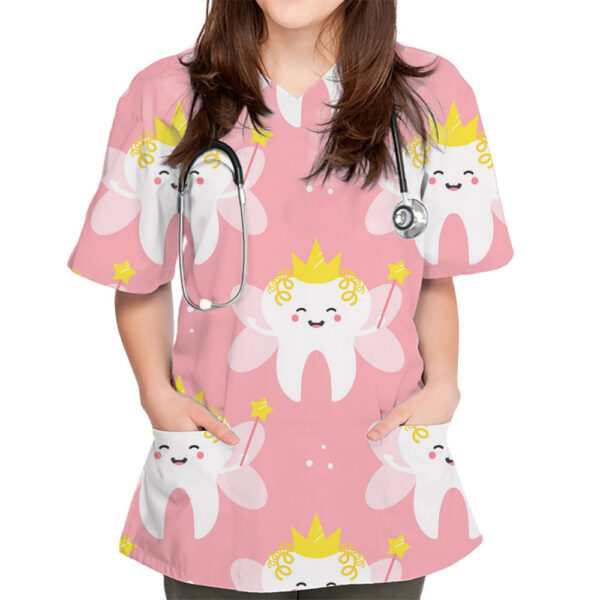 V-neck Cute Plain Pattern Series 3D Cloth For Nursing Workers - Image 7