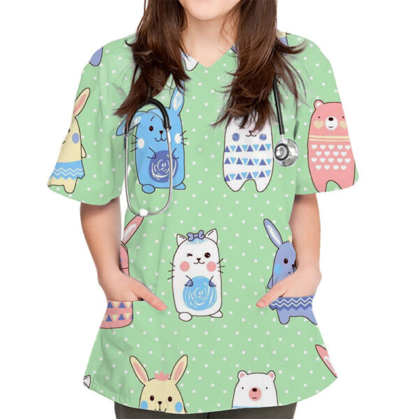 V-neck Cute Plain Pattern Series 3D Cloth For Nursing Workers - Image 8